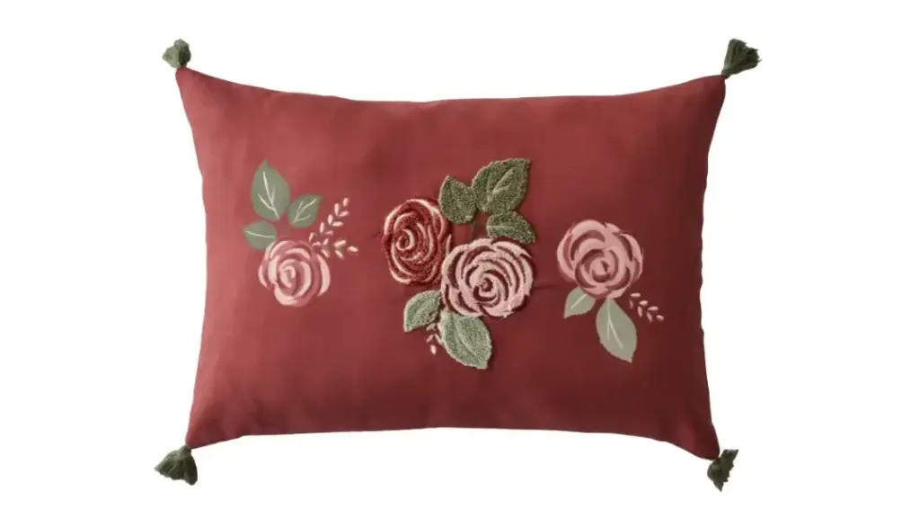 Bella Maison floral salon için rose nakışlı kırlent kılıfı mürdüm