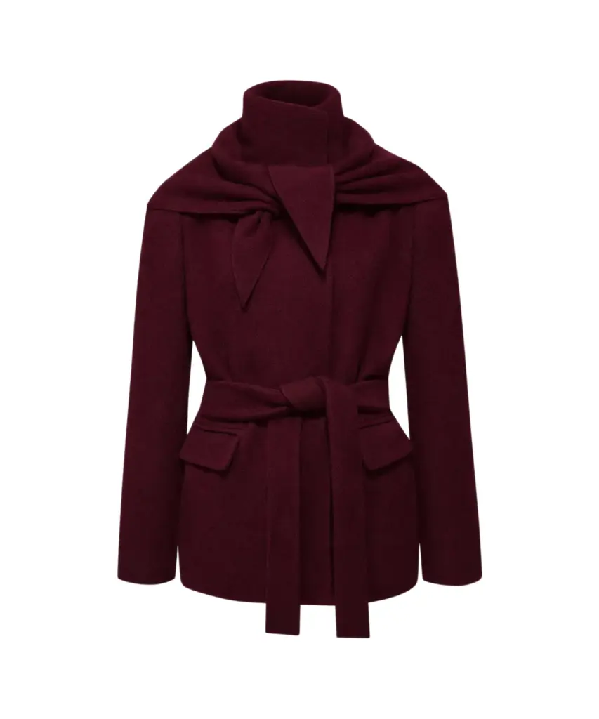 SELMA ÇİLEK Bordo Dik Yaka Kaban